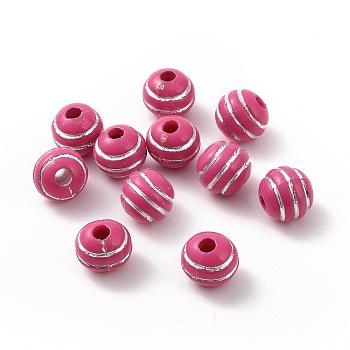 Plating Acrylic Beads, Silver Metal Enlaced, Round, Camellia, 8mm, Hole: 2.2mm, about 1900pcs/500g