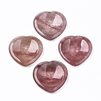 Natural Strawberry Quartz Thumb Worry Stone, Pocket Palm Stones, for Healing Reiki Stress Relief, Heart Shape, 39~40x39~40x5~6mm