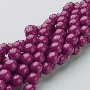 Natural Mashan Jade Round Beads Strands, Dyed, Medium Violet Red, 10mm, Hole: 1mm, about 41pcs/strand, 15.7 inch