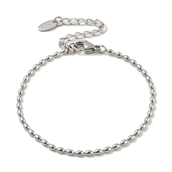 201 Stainless Steel Rugby Beaded Chain Bracelets, Stainless Steel Color, 6-3/8 inch(16.3cm), Wide: 2mm