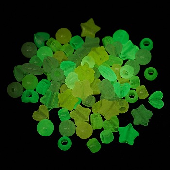 Luminous Transparent Acrylic Beads, Glow in the Dark, Mixed Shapes, Heart/Star/Rondelle, Mixed Color, 8~13x6.5~12x6~10mm, Hole: 1.6~3.8mm, about 1400pcs/500g