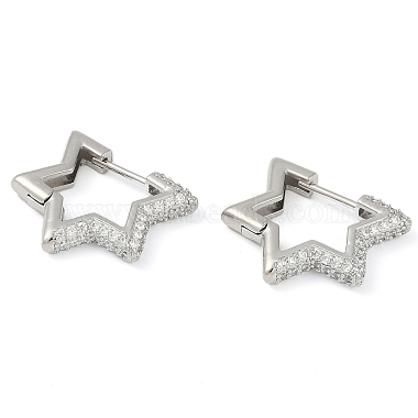 boucles d'oreilles créoles en laiton plaqué étoile micro pavé de zircones cubiques(EJEW-Z059-15P)-3