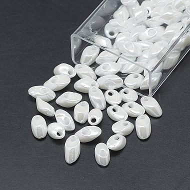7mm White Long Magatama Glass Beads