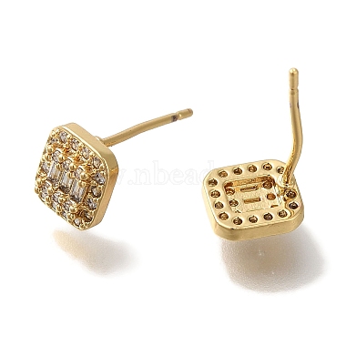 Rack Plating Brass Micro Pave Clear Cubic Zirconia Stud Earrings(EJEW-U011-02G)-2