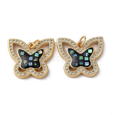 Real 18K Gold Plated Black Butterfly Brass+Cubic Zirconia+Shell Pendants