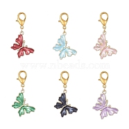 6Pcs 6 Colors Butterfly Alloy Enamel Pendant Decoration, with Zinc Alloy Lobster Claw Clasps, Mixed Color, 43mm, 1pc/color(HJEW-JM01012)