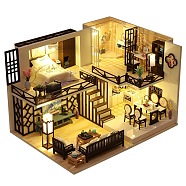 Handmade DIY Wooden Dollhouse Kit, Dollhouse Miniature Including Bedroom, Bathroom, Living Room, Kitchen, Stairway and furnitures, Birthday and Valentine's Day Gift for Women and Children, 32.1x7.6x21cm, Finished Product: 26x19x16.5cm(DIY-H103-01)