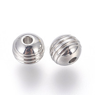 Tarnish Resistant 304 Stainless Steel Beads, Grooved Round, Stainless Steel Color, 8x7mm, Hole: 2mm(STAS-E451-37P)