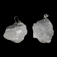 Raw Rough Natural Quartz Crystal Pendants, Rock Crystal Pendants, Nuggets Charms with Stainless Steel Tone 201 Stainless Steel Snap on Bails, 26~28.5x24~27x19~21mm, Hole: 8x3mm(G-M405-02P-08)