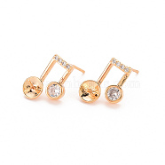 Brass Micro Pave Clear Cubic Zirconia Earring Findings, for Half Drilled Beads, Nickel Free, Musical Note, Real 18K Gold Plated, 13.5x11mm, Pin: 0.8mm, Pin: 0.8mm(for Half Drilled Beads)(KK-T062-229G-NF)