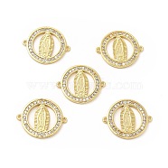 Brass Micro Pave Clear Cubic Zirconia Connector Charms, Flat Round Links with Virgin Pattern, Religion, Real 18K Gold Plated, 24x20x2mm, Hole: 1mm(KK-E068-VB354)