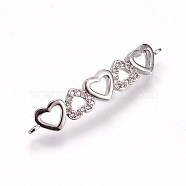 Brass Micro Pave Cubic Zirconia Links, Heart, Clear, Platinum, 33x6x1.5mm, Hole: 1.2mm(ZIRC-F099-06P)