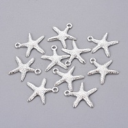 Tibetan Style Alloy Pendants, Cadmium Free & Nickel Free & Lead Free, Starfish/Sea Stars, Silver, 19.5x19x2mm, hole: 2mm.(TIBEP-EA306YKG-S-FF)