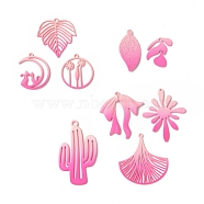 Spray Painted Alloy Charms, Flower & Leaf & Bowknot & Cactus & Moon, Hot Pink, 21~44.5x15~33.5x1~2.5mm, Hole: 1.2~1.5mm, 18pcs/set(PALLOY-P291-19M-03)