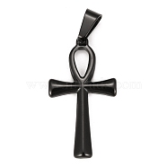 304 Stainless Steel Pendants, for Jewelry Making, Ankh Cross, Electrophoresis Black, 30x16x2mm, Hole: 4.5x7mm(STAS-P253-11EB)