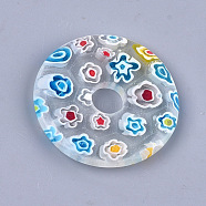 Handmade Millefiori Lampwork Pendants, Donut/Pi Disc, Clear, Donut Width: 17.5~18.3mm, 44.5~45x6mm, Hole: 8~10mm(LAMP-S191-13F)