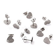 304 Stainless Steel Stud Earring Findings, with Ear Nuts, Textured Heart, Stainless Steel Color, 8x9mm, Hole: 1.4mm, Pin: 0.7mm(STAS-I183-02A-P)