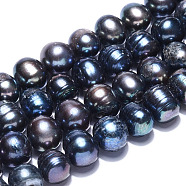 Natural Cultured Freshwater Pearl Beads Strands, Dyed, Potato, Prussian Blue, 6~8x7~8.5mm, Hole: 0.5mm, about 22pcs/strand, 7.20 inch(18.3cm)(PEAR-S012-45)