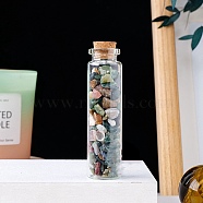 Natural Tourmaline Chips in a Glass Bottle with Cork Cover, Mineral Specimens Wishing Bottle Ornaments for Home Office Decoration, 70x22mm(PW-WG28850-02)