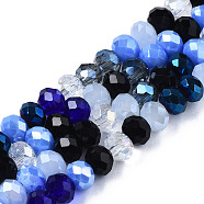 Electroplate Glass Beads Strands, Faceted, Rondelle, Blue, 5.5~6x5mm, Hole: 1mm, about 90~92pcs/strand, 16.54 inch~16.93 inch(42~43cm)(X-EGLA-N002-12B)