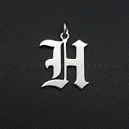 304 Stainless Steel Pendants, with Jump Ring, Old English, Letter, Laser Cut, Stainless Steel Color, Letter.H, 16.5x13.5x1mm, Hole: 3mm(STAS-R111-JA565-H)