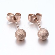 304 Stainless Steel Textured Stud Earrings, Hypoallergenic Earrings, Round, Rose Gold, 15x4mm, Pin: 0.8mm, 12pairs/card(EJEW-H353-02RG-4MM)