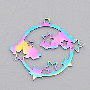 Ion Plating(IP) 201 Stainless Steel Pendants, Laser Cut, Planet with Star & Cloud, Rainbow Color, 27x30.5x1mm, Hole: 1.6mm(STAS-T056-LA521)
