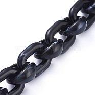 Transparent Acrylic Handmade Cable Chain, Oval, Black, 20x18x8mm, about 39.37 inch(1m)/strand(AJEW-JB00546-06)