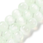 Natural Selenite Beads Strands, Dyed, Round, Light Green, 8mm, Hole: 1.2mm, about 48pcs/strand, 15.35 inch(39cm)(G-C142-01B-06)