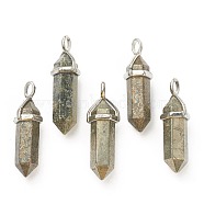 Natural Pyrite Pendants, with Platinum Tone Brass Findings, Bullet, 39.5x12x11.5mm, Hole: 4.5x2.8mm(G-M378-01P-A37)