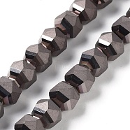Electroplate Glass Beads Strands, Faceted, Lantern, Gunmetal Plated, 7x7.8x7.5mm, Hole: 1.5mm, about 72pcs/strand, 20.79''(52.8cm)(EGLA-I018-FP02)