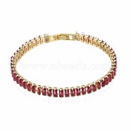 Cubic Zirconia Classic Tennis Bracelet, Real 18K Gold Plated Brass Cubic Zirconia Link Chain Bracelet for Women, Nickel Free, Indian Red, 7-1/8 inch~7-1/2 inch(18~19cm)(X-ZIRC-S067-073F-NF)