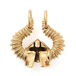 304 Stainless Steel Pendants, with Jump Ring, Viking Horned Helmet Charm, Antique Golden, 37x37x16mm, Hole: 9mm(STAS-R225-32AG)