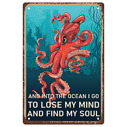 Vintage Metal Iron Tin Sign Poster, Wall Decor for Bars, Restaurants, Cafes Pubs, Vertical Rectangle, Octopus Pattern, 300x200x0.5mm, Hole: 5x5mm(AJEW-WH0157-677)