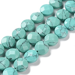 Synthetic Turquoise Beads Strands, Faceted, Flat Round, 10~10.5x4.5~5.5mm, Hole: 1.2mm, about 20pcs/strand, 7.80 inch(19.8cm)
(G-K357-B07-01)