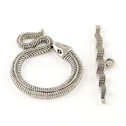 Tibetan Style Snake Toggle Clasps, Cadmium Free & Nickel Free & Lead Free, Antique Silver, Snake: 46x36x3mm, Hole: 4mm, Bar: 51x10x3mm, Hole: 3mm(X-TIBE-A5836-AS-NR)