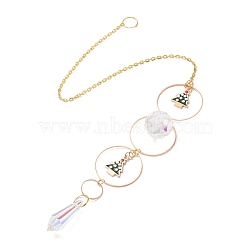 Christmas Theme Sun Catcher Glass Pendant Decorations, Artificial Crystal Hanging Ornament, with Brass and Iron Findings & Alloy Enamel Charms, Bullet, Golden, 415mm(AJEW-A037-02G)