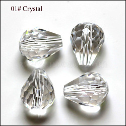 Imitation Austrian Crystal Beads, Grade AAA, Faceted, Drop, Clear, 8x10mm, Hole: 0.9~1mm(SWAR-F062-10x8mm-01)