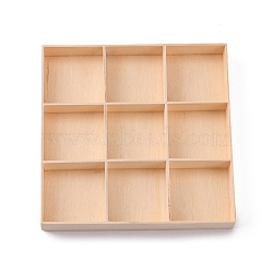 Wooden Storage Box, BurlyWood, 12.9x12.9x1.7cm, 1 compartment: 3.5~3.8x3.5~3.8cm, 9 compartment/box(X-CON-L012-01)