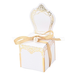 Romantic Wedding Candy Box, with Ribbon and Resin Pearl, Chair, Goldenrod, Finished Product: 6.5x6.5x14.9cm(CON-L025-A02)