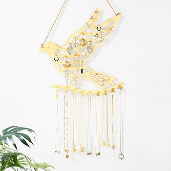 Bird Iron Wall Mounted Jewelry Display Rack, For Hanging Necklaces Earrings Bracelets, Golden, 53x33.5x1.4cm