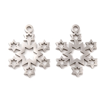 316L Surgical Stainless Steel Pendants, Laser Cut, Star Charms, Stainless Steel Color, 17x13x1mm, Hole: 1.2mm