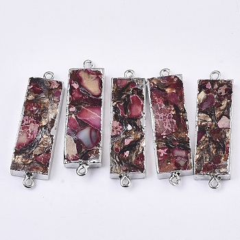 Assembled Synthetic Regalite/Imperial Jasper/Sea Sediment Jasper and Bronzite Links, Edge Platinum Plated, with Iron Loop, Rectangle, Hot Pink, 44.5~45.5x13x5.5mm, Hole: 1.6mm