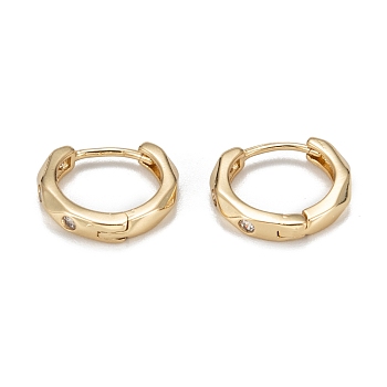Ring Sparkling Cubic Zirconia Huggie Hoop Earrings for Girl Women, Lead Free & Nickel Free & Cadmium Free, Brass Micro Pave Cubic Zirconia Earrings, Real 18K Gold Plated, 12x13x2.5mm, Pin: 0.7mm