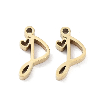 304 Stainless Steel Charms, Laser Cut, Real 14K Gold Plated, Letter P, 11x6x1.5mm, Hole: 1mm