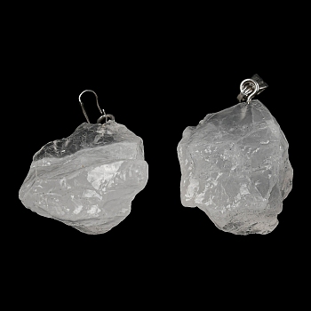 Raw Rough Natural Quartz Crystal Pendants, Rock Crystal Pendants, Nuggets Charms with Stainless Steel Tone 201 Stainless Steel Snap on Bails, 26~28.5x24~27x19~21mm, Hole: 8x3mm
