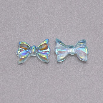 Bowknot Resin Cabochons, Nail Art Decoration Accessories, Rainbow Plated, Sky Blue, 7x10x3mm
