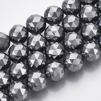 Terahertz Stone Beads Strands, Faceted(Triangle Facet), Round, 10mm, Hole: 1mm, about 38pcs/strand, 14.96 inch(38cm)