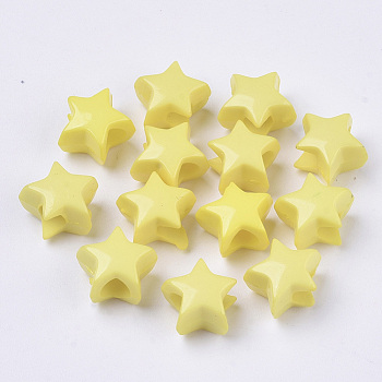 Opaque Acrylic Beads, Dyed, Star, Yellow, 9x10.5x7mm, Hole: 3.6mm.
