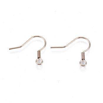 304 Stainless Steel Earring Hooks, Ear Wire, with Horizontal Loop, Cadmium Free & Nickel Free & Lead Free, Rose Gold, 17~19x19mm, Hole: 2mm, 21 Gauge, Pin: 0.7mm